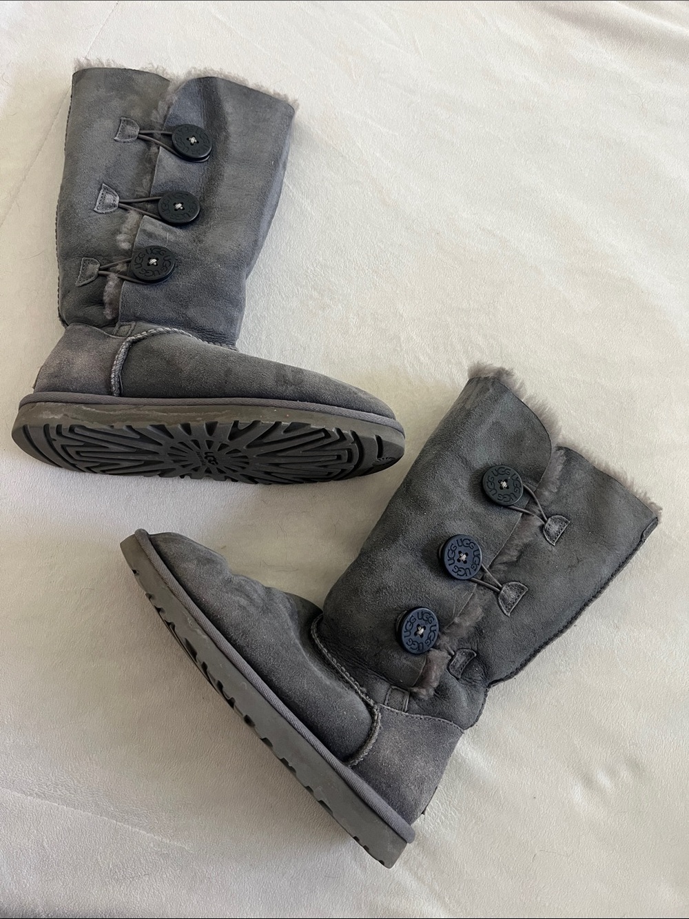 UGG Gray Shearling Button Booties - Cozy Winter Boots